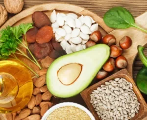 Avocado, nuts, seeds and olive oil